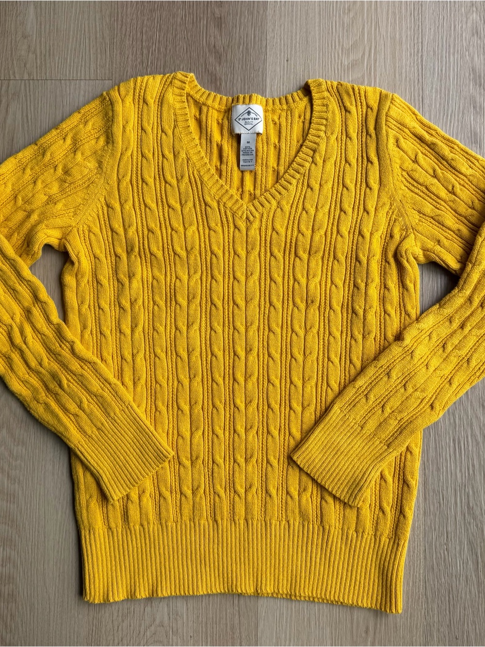St. John's Bay Mustard Cable-Knit V-Neck Sweater